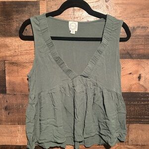 Blue Rain Olive Green Ruffled Tank Top